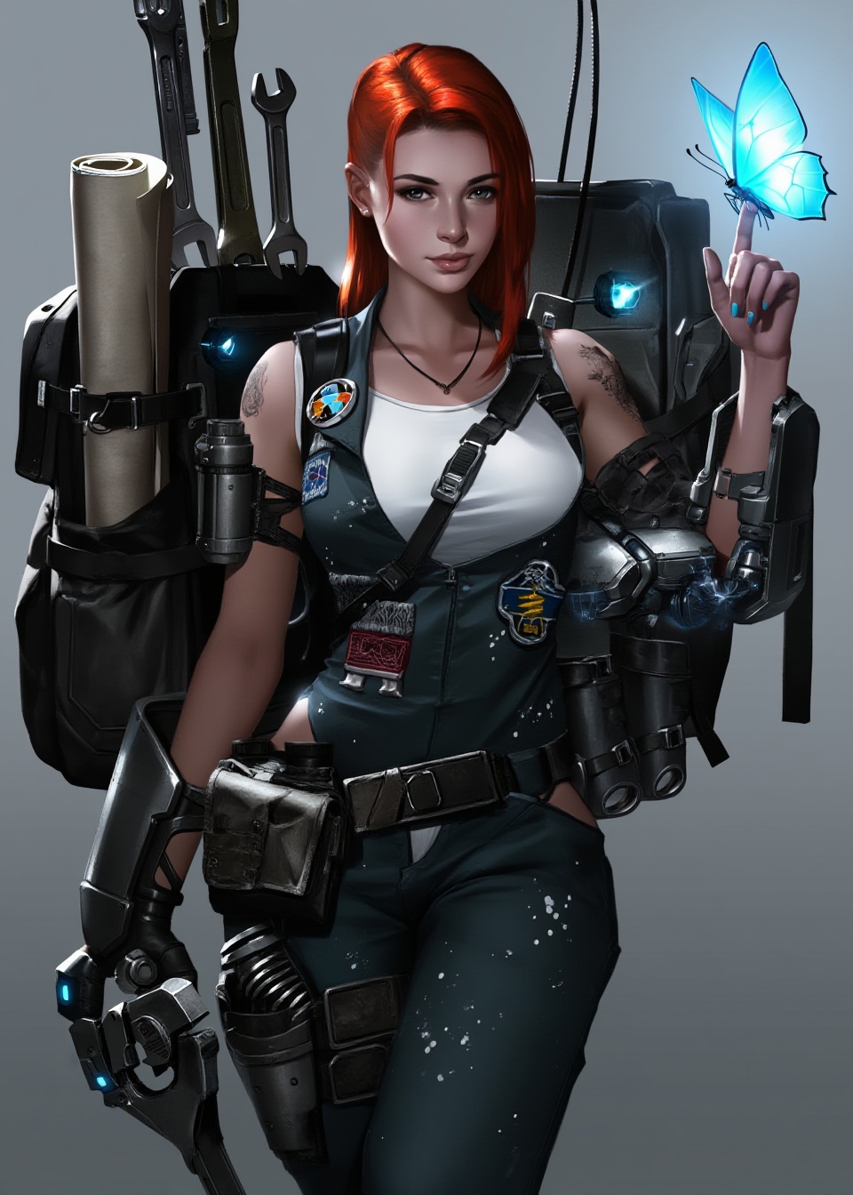 This digital artwork features a striking young woman with long,  flowing red hair,  styled in a loose on Tensor.Art