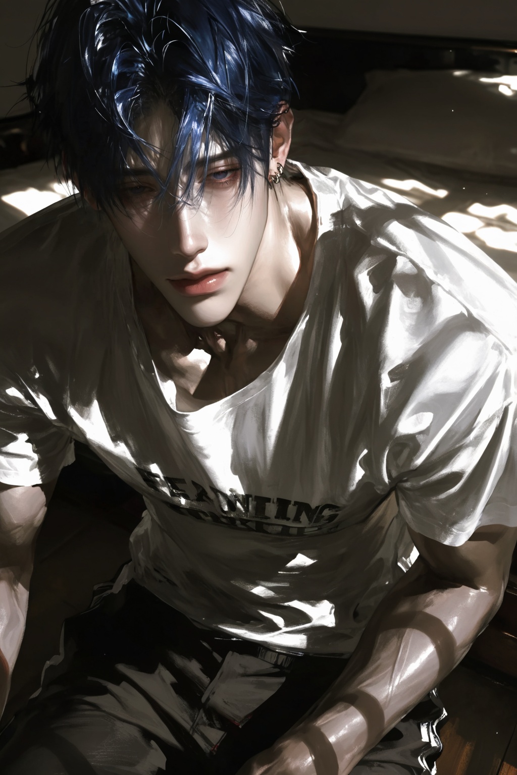 ((1 boy solo)),  pale skin,  ((Dark blue eyes)) on Tensor.Art