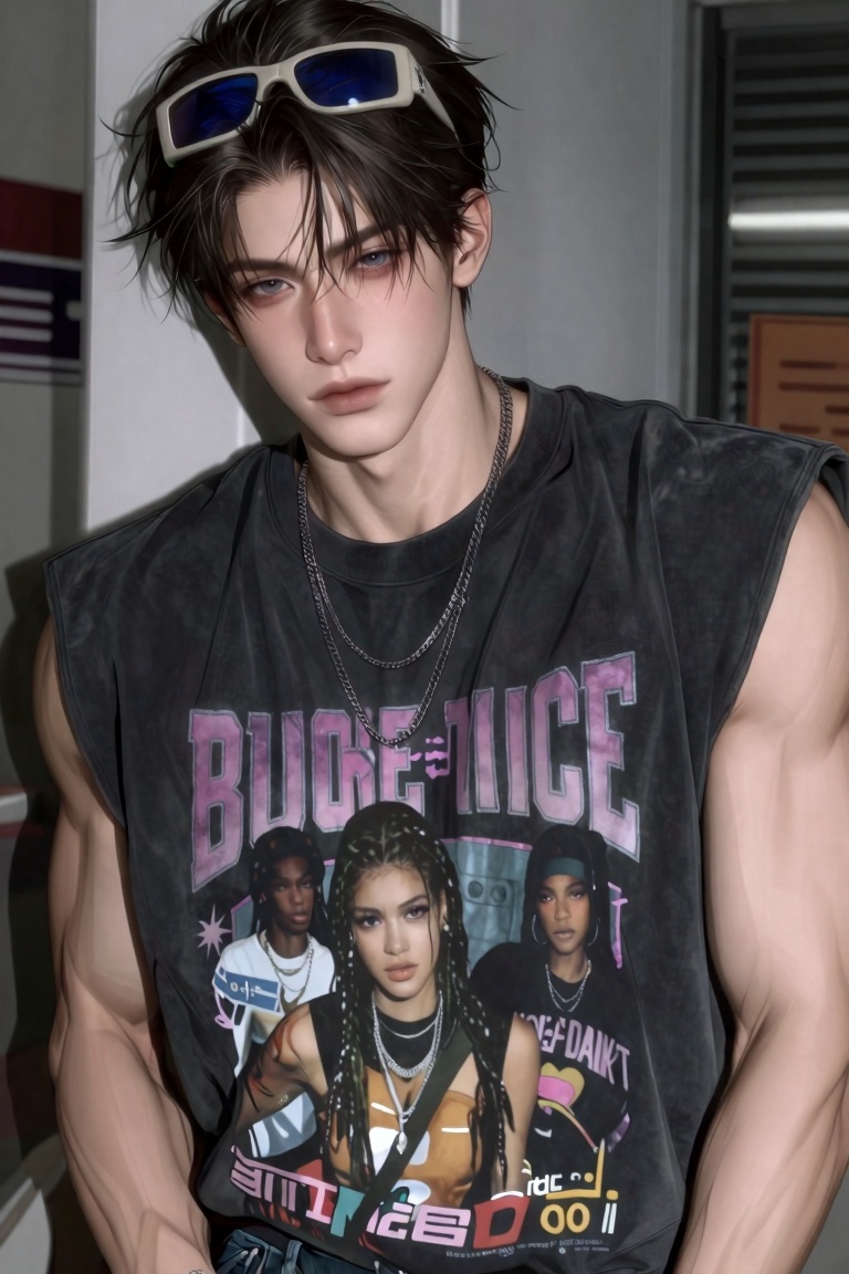 handsome ***** man,  y2k aesthetic,  waist-up portrait on Tensor.Art