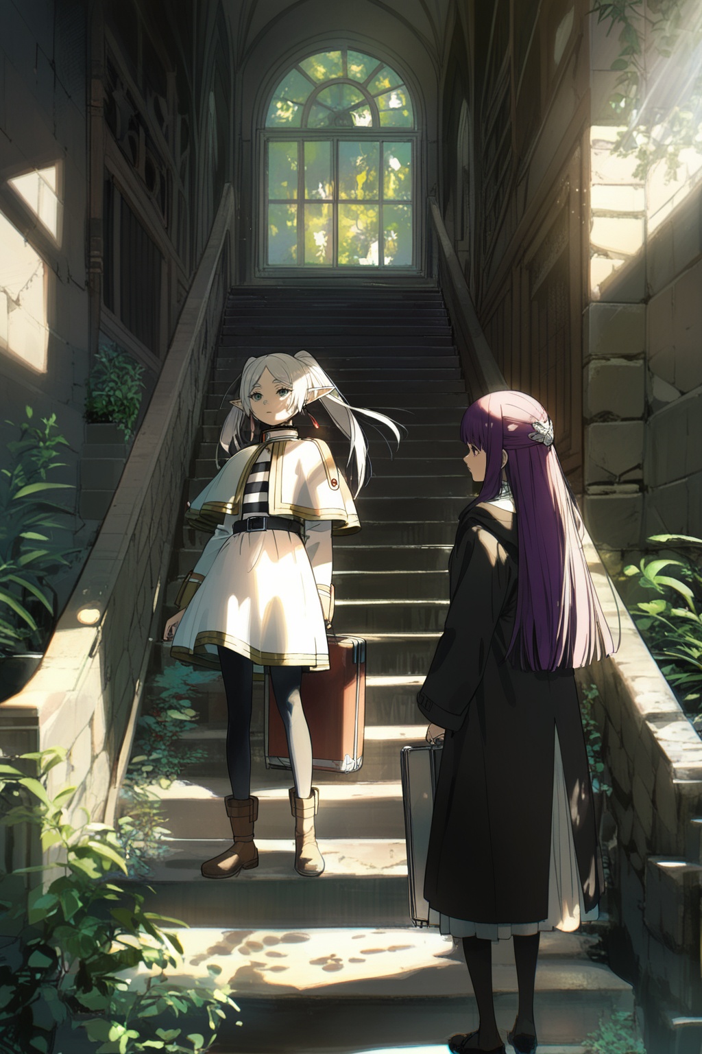 2girls,  fern \(sousou no frieren\),  black coat on Tensor.Art
