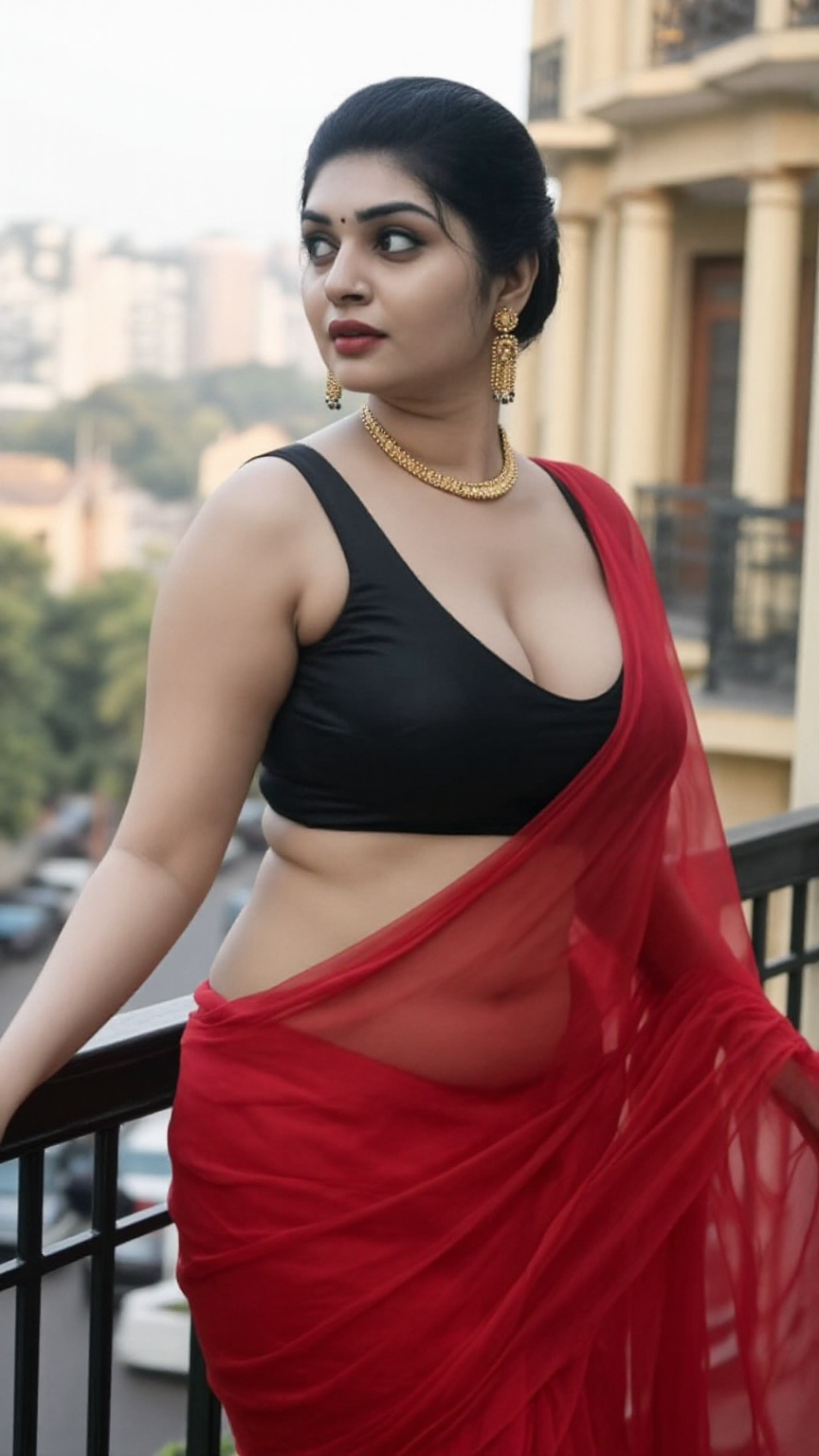 Ultra-realistic fashion portrait of a Bengali woman with pale ivory skin,  naturally curvy figure,  sleek slicked-back bla...