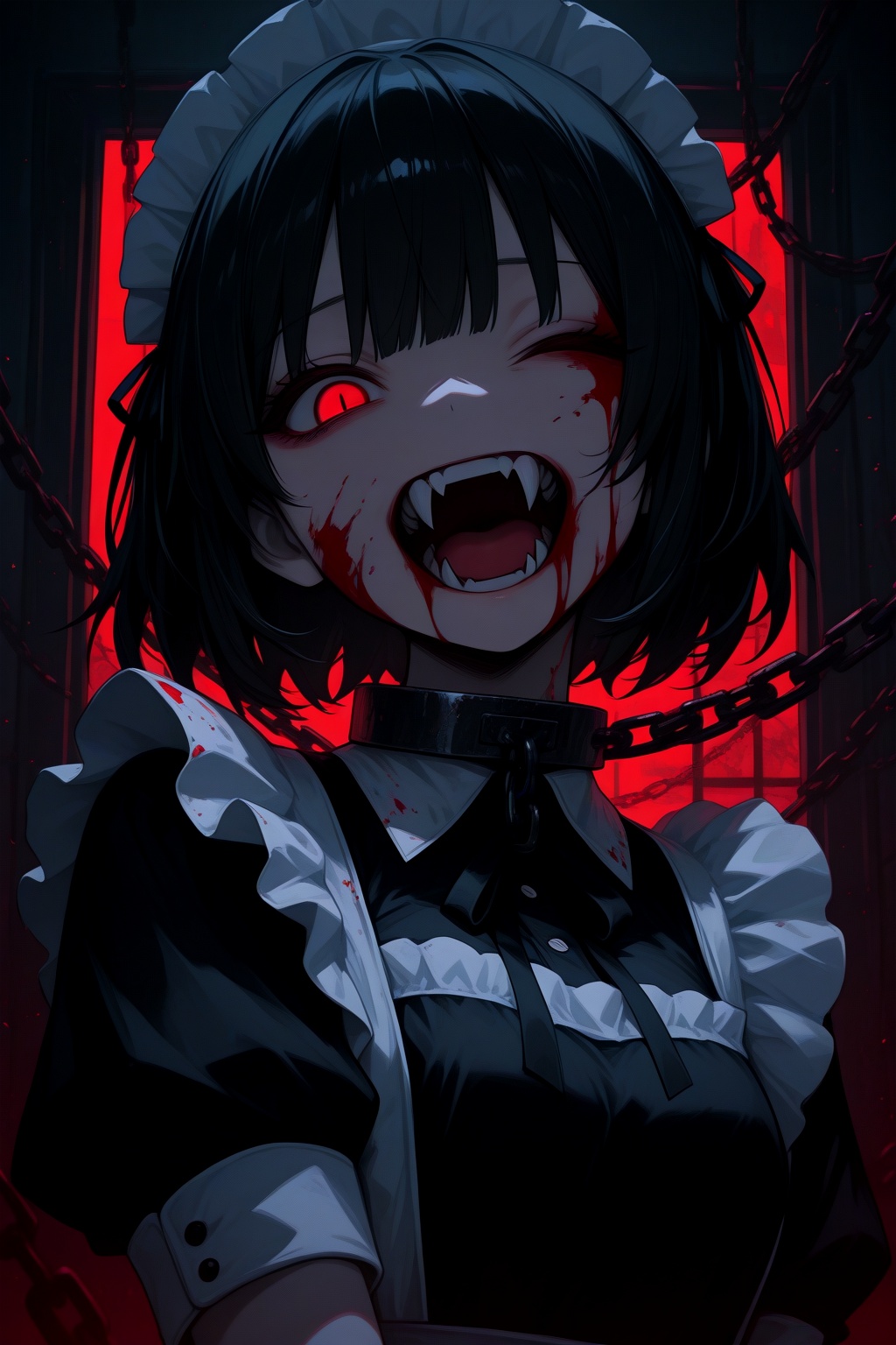 short hair,  maid,  fangs on Tensor.Art