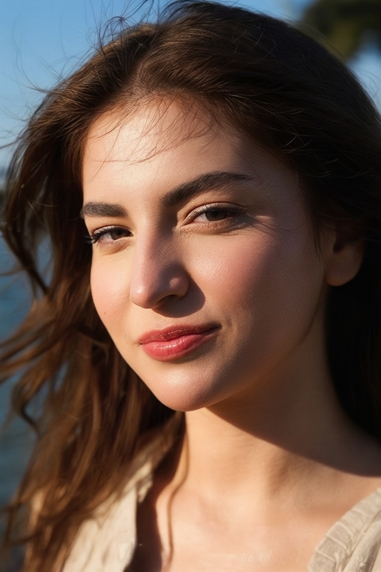 Portrait of the same woman in harsh outdoor sunlight,  strong shadows,  high contrast on Tensor.Art