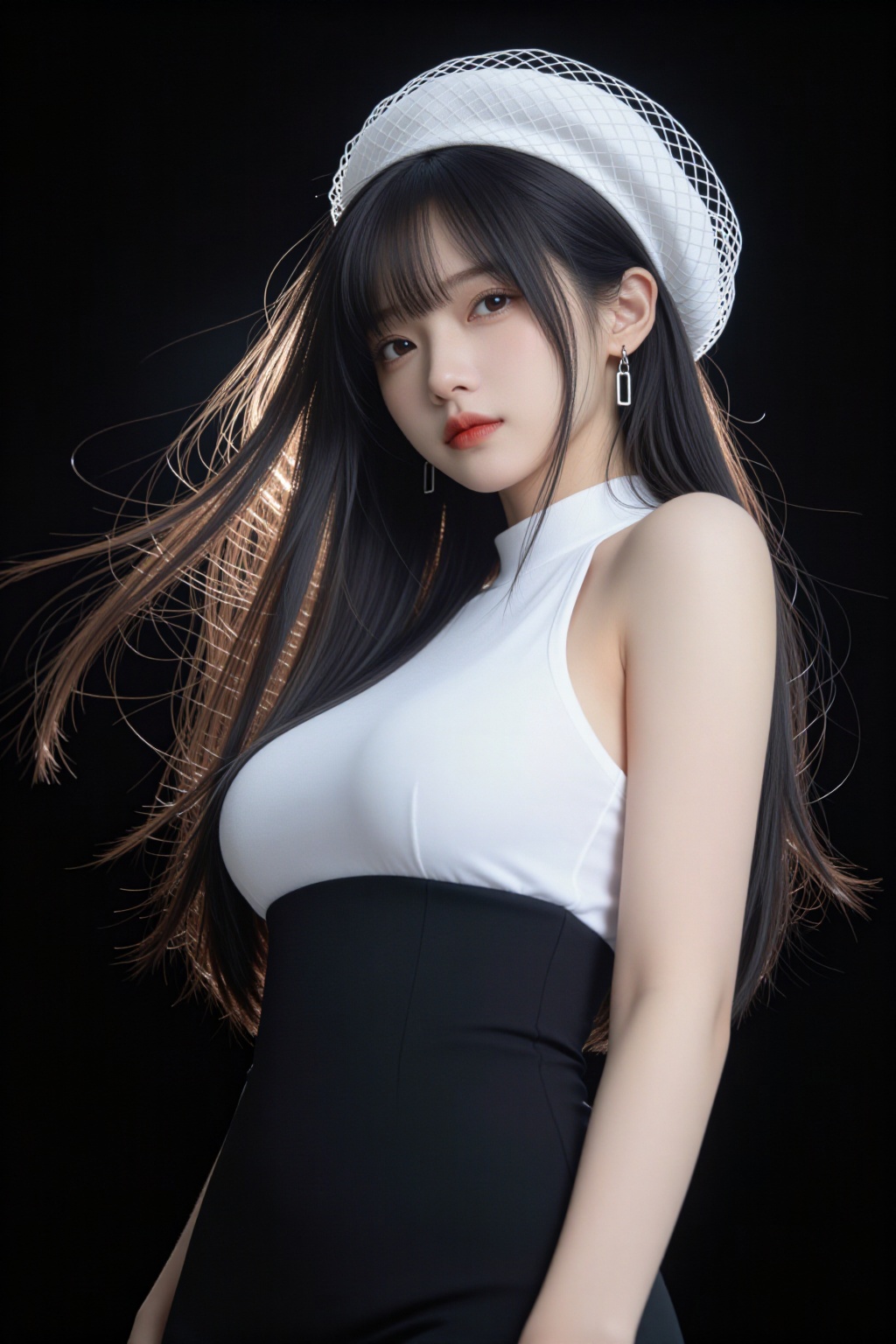 青春少女,  黑色长发,  几根碎发自然地散落 by 剑舞轻风 on Tensor.Art