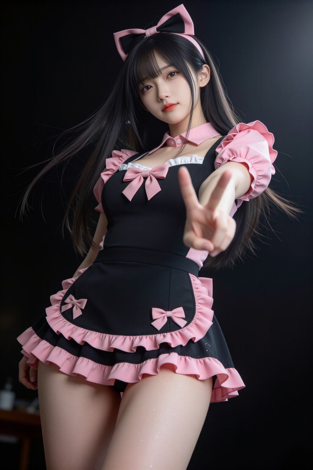 一头飘逸黑发少女,  歪着脑袋,  头带蝴蝶结 by 剑舞轻风 on Tensor.Art