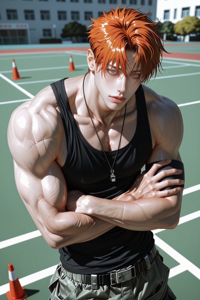 1boy (23–25),  messy orange hair,  side-swept bangs on Tensor.Art