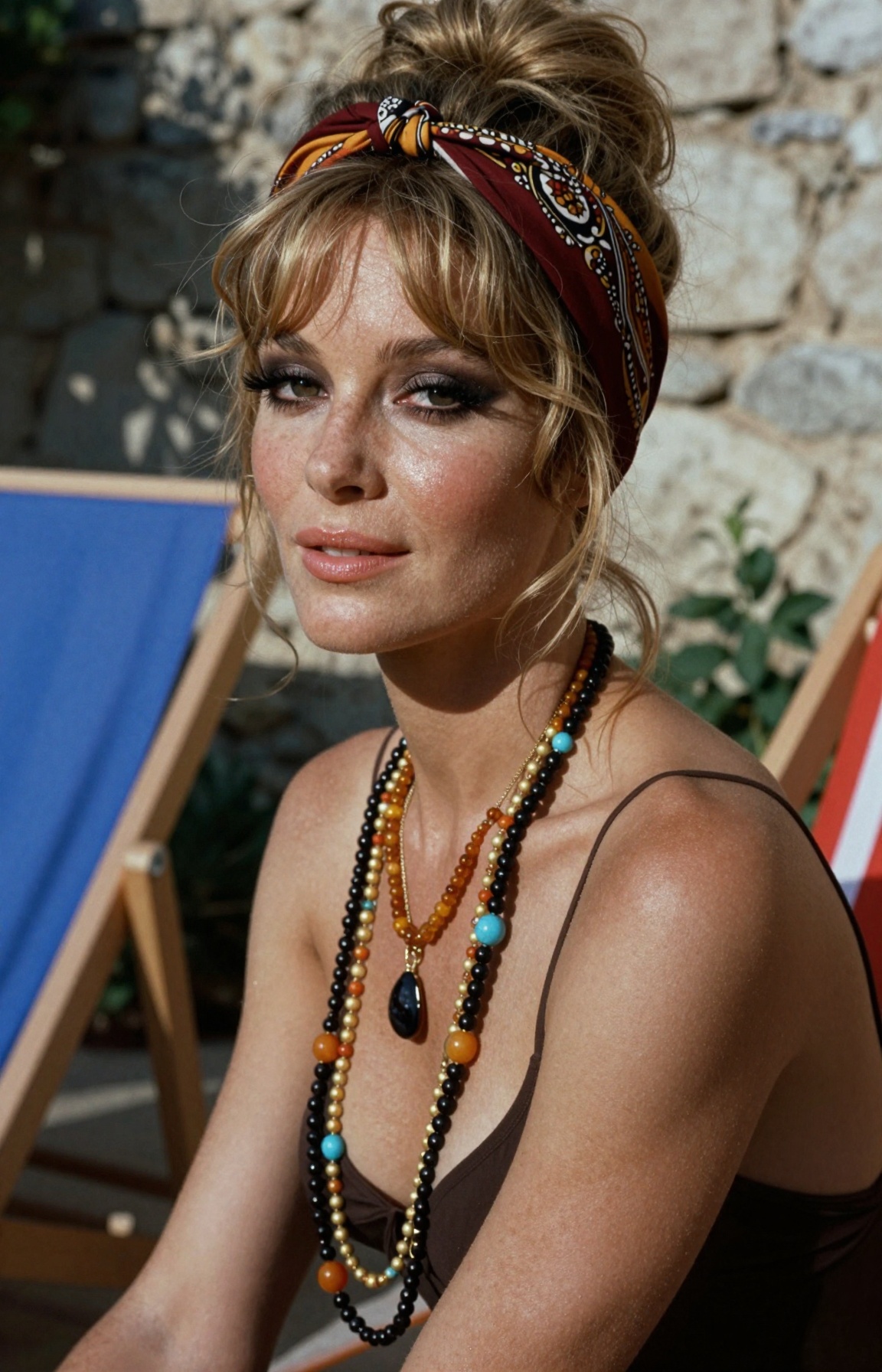 A sun-bleached Kodachrome close-up from the summer of 1970,  taken in the garden courtyard of La Madrague in Saint-Tropez,...