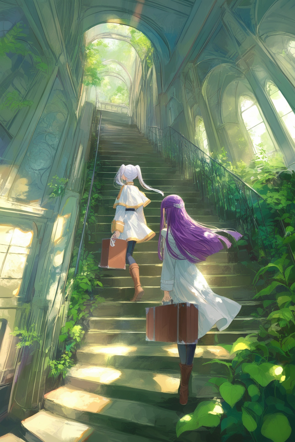 2girls,  fern \(sousou no frieren\),  black coat on Tensor.Art