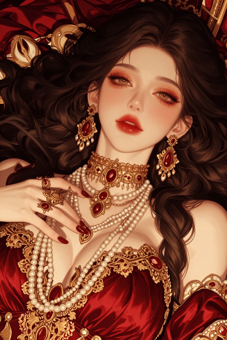 A young female with pale skin,  bold makeup,  red lips on Tensor.Art