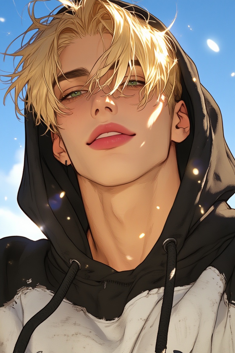 A young American man with pale skin,  pink lips,  and short on Tensor.Art