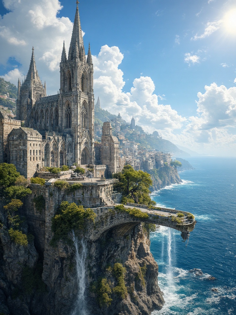zimg_landstyle,  stoneseasong,  cliffside cathedral city above the ocean on Tensor.Art
