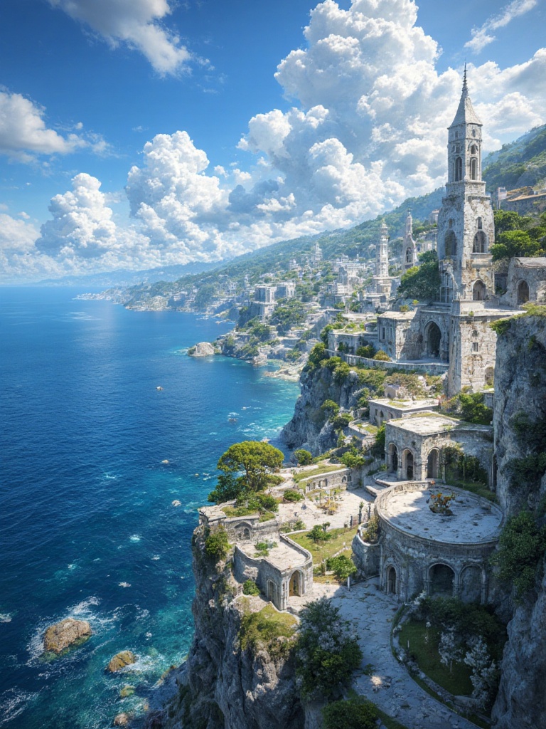 zimg_landstyle,  stoneseasong,  bright midday sun over an epic fantasy coastline on Tensor.Art