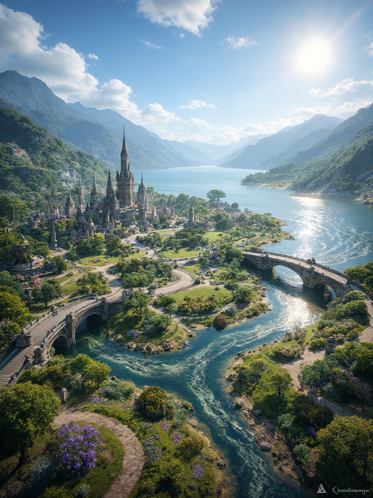 zimg_landstyle,  stoneseasong,  elven city at the edge of a vast lake delta on Tensor.Art