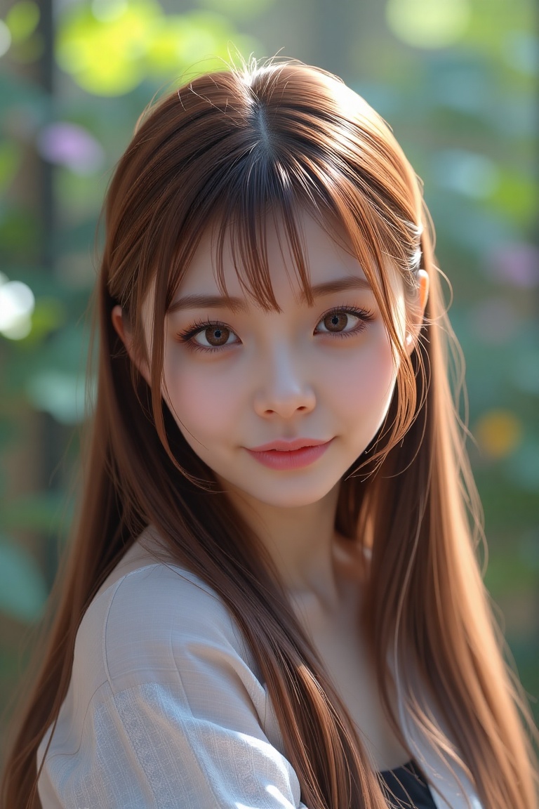 8K,  UHD:1.2,  1girl solo long hair looking at viewer bangs brown hair brown eyes realistic on Tensor.Art