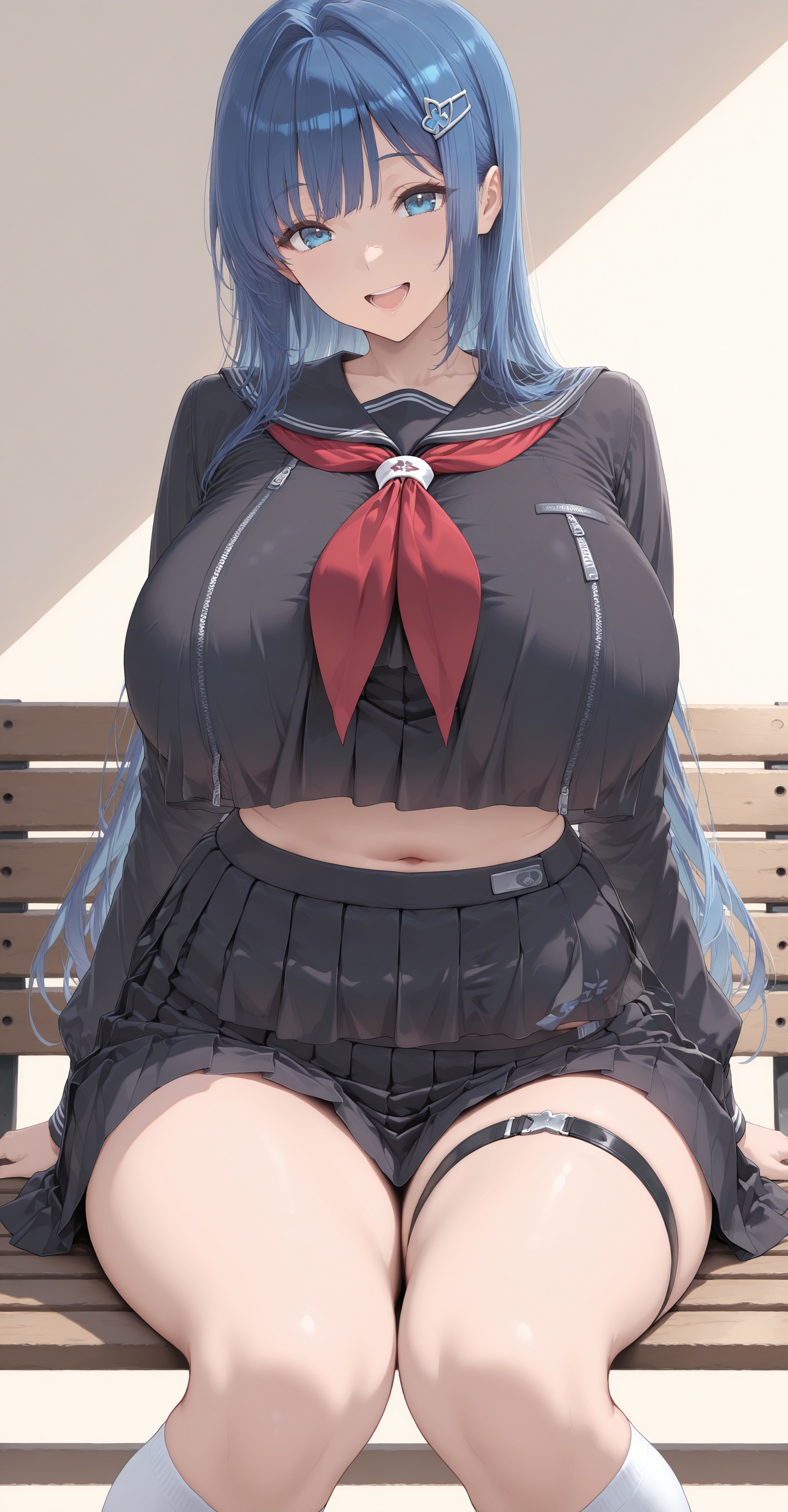 1girl,  solo,  sitting on a wooden bench on Tensor.Art