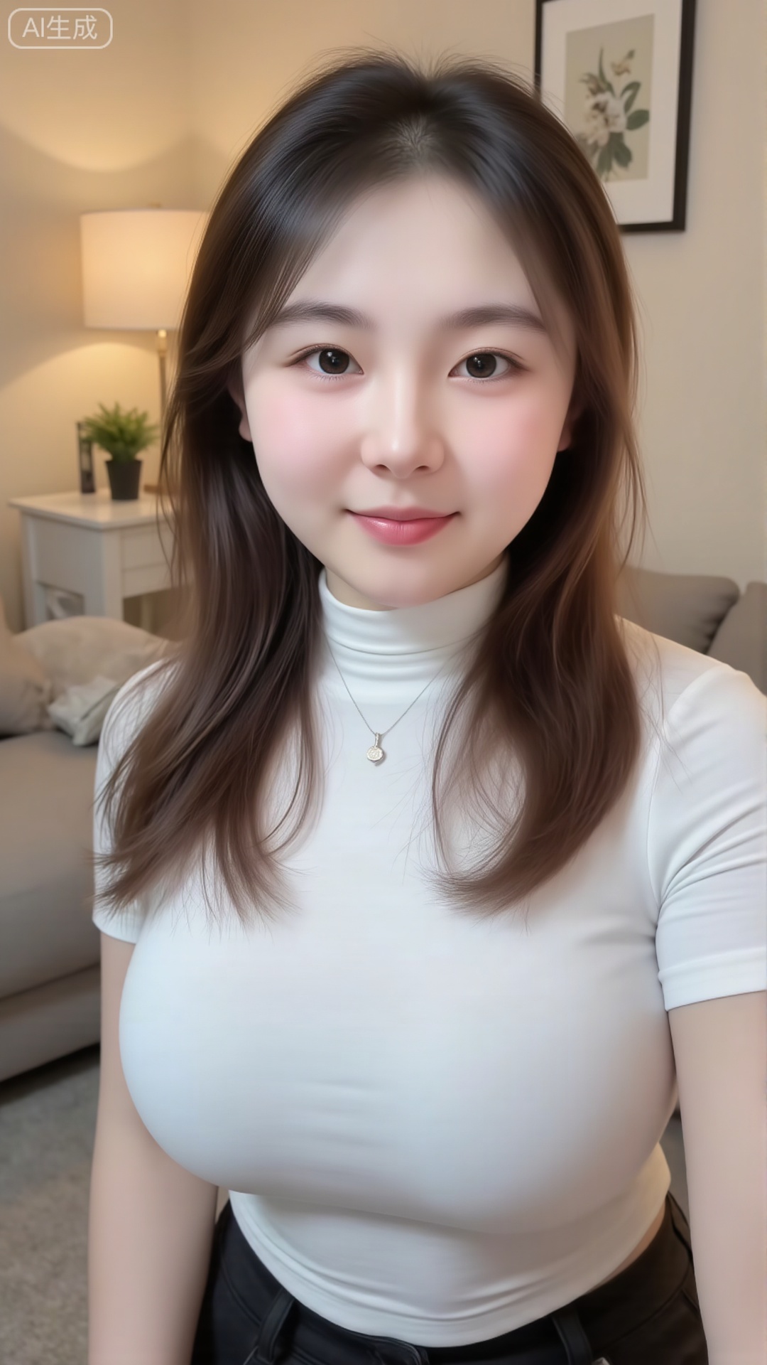 9:16 vertical screen selfie angle,  indoor natural light at home,  warm and soft light on Tensor.Art