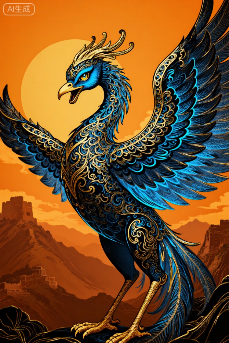 国风插画蓝色线条 by 嘉嘉 on Tensor.Art