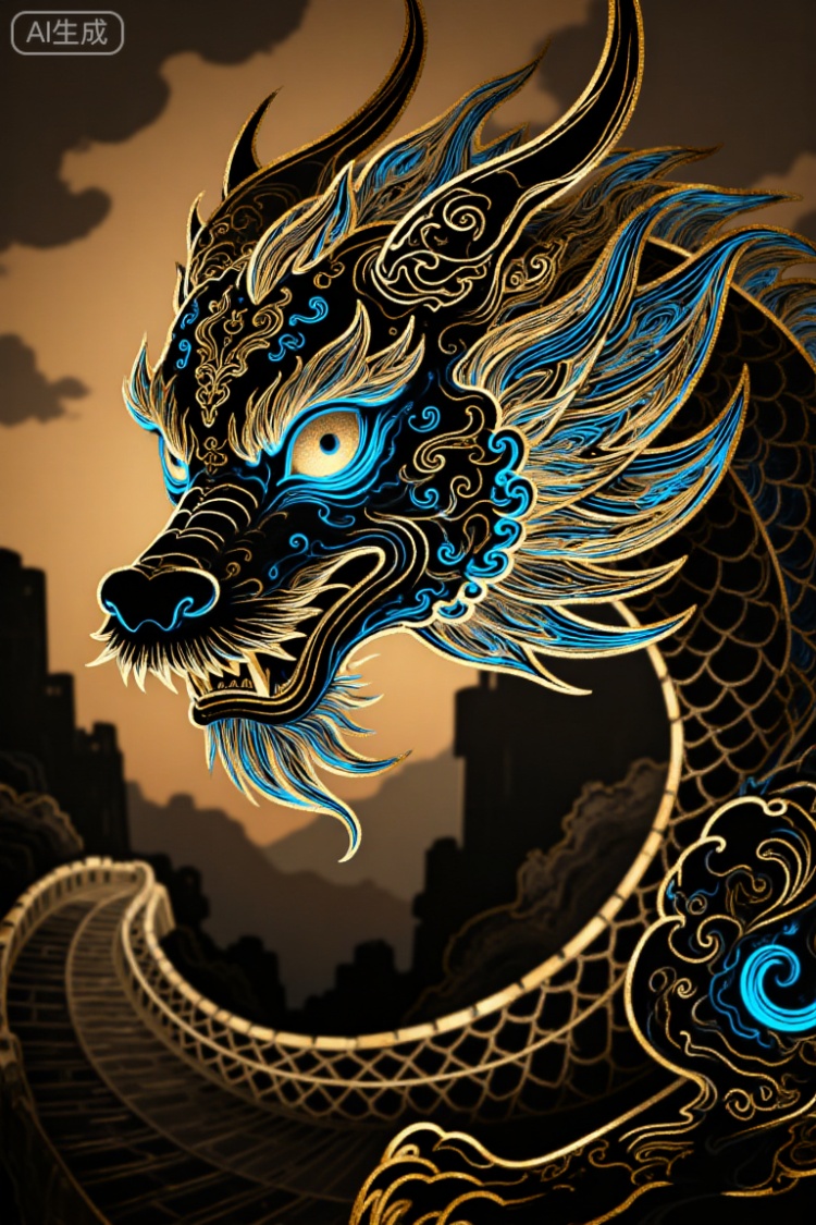 国风插画蓝色线条 by 嘉嘉 on Tensor.Art