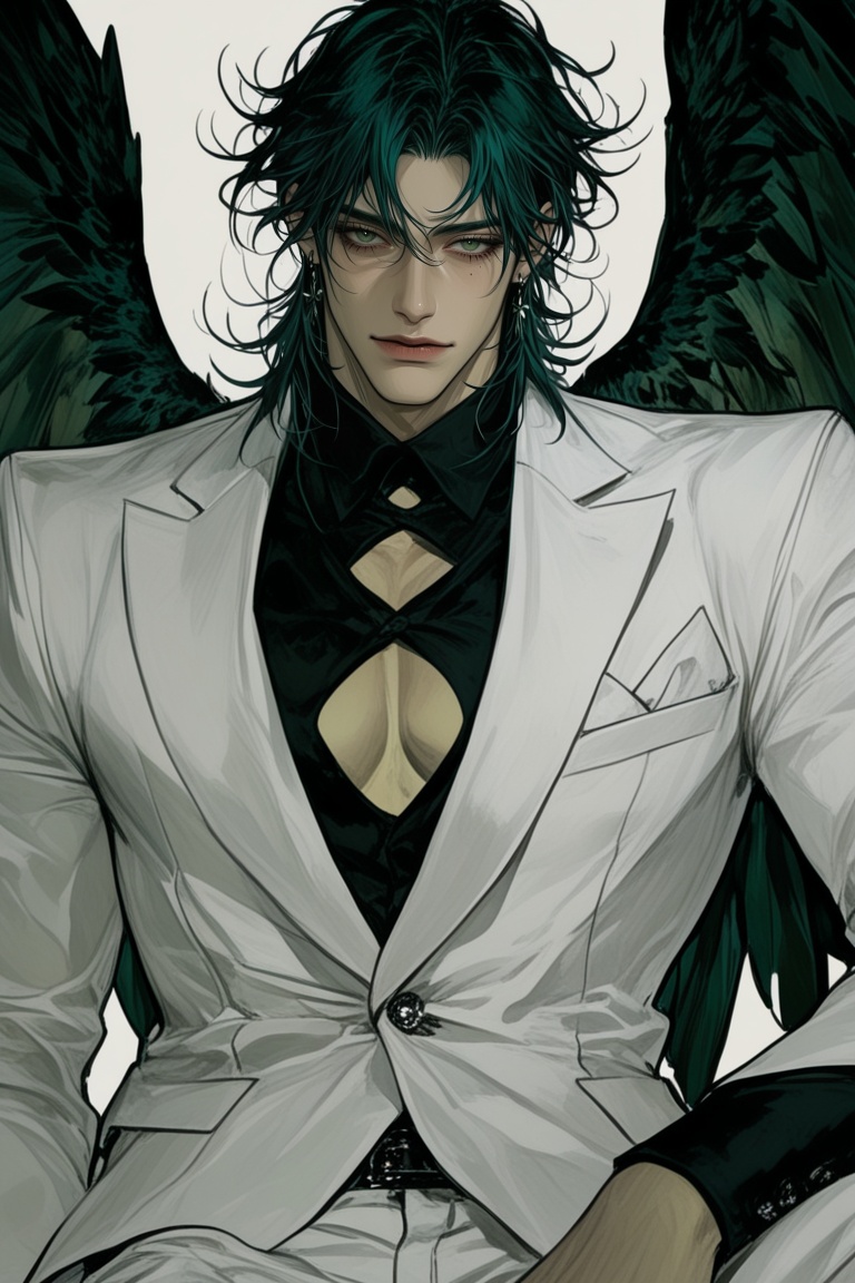 Solo1,  vibrant green eyes,  long silky dark green hair on Tensor.Art