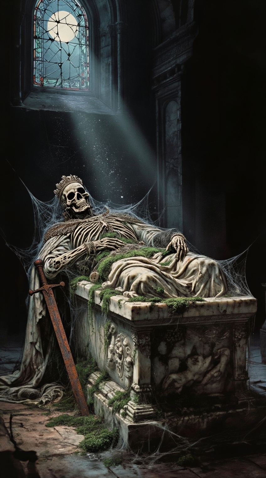 a photorealistic,  wide-angle shot of an ancient,  forgotten gothic crypt on Tensor.Art