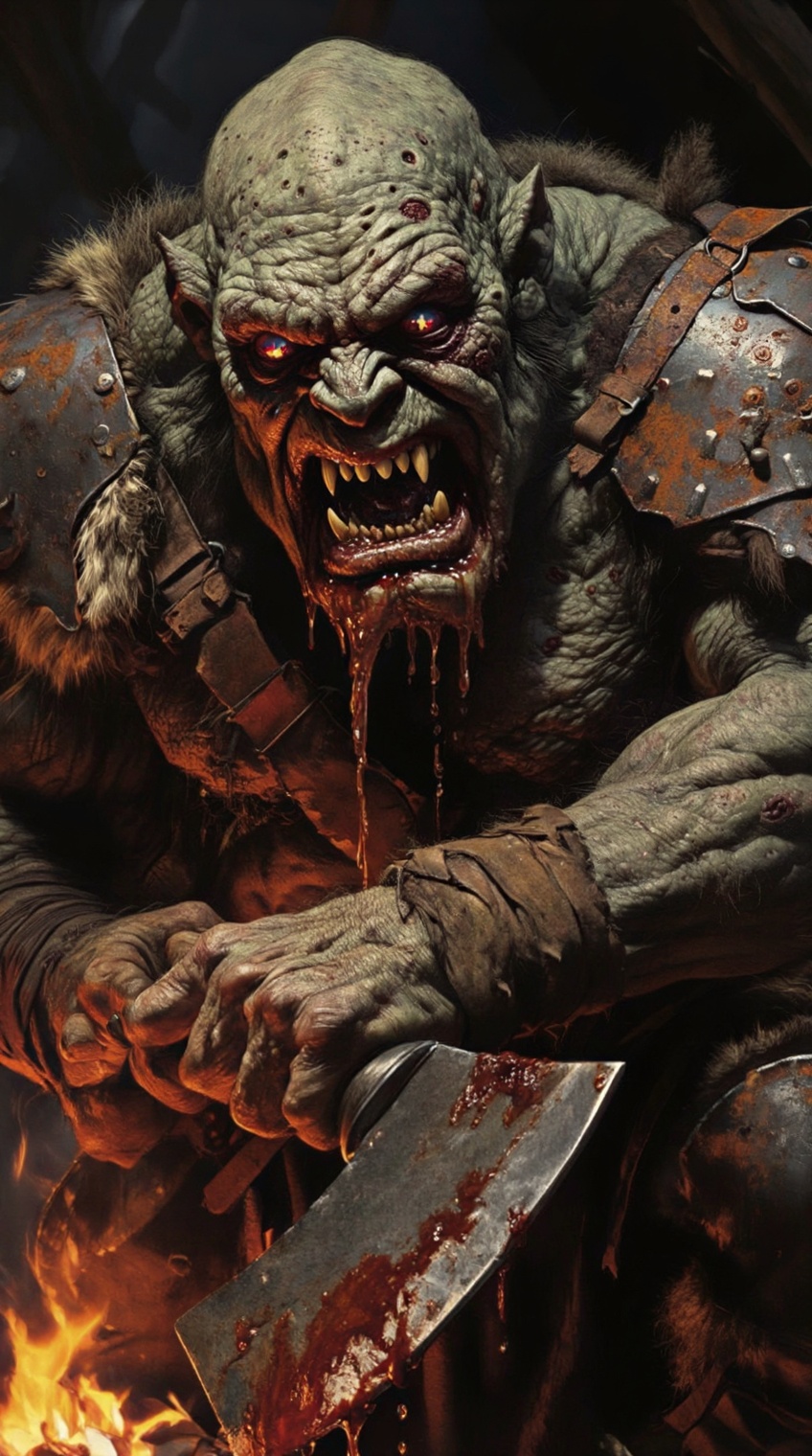 a massive,  terrifyingly realistic brute warlord dominating the frame,  his thick on Tensor.Art