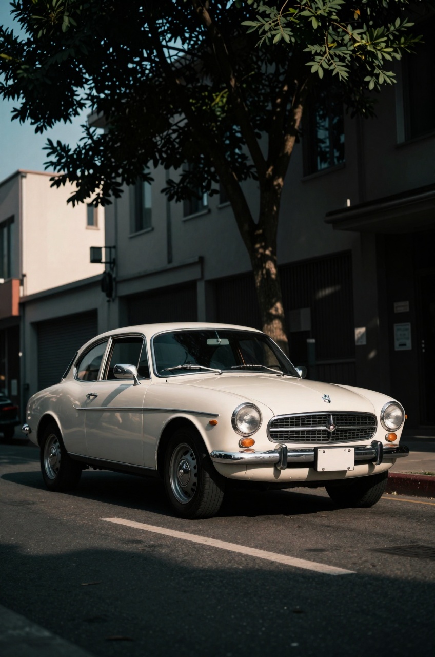 vintage car,  low-angle,  dark shadows on Tensor.Art