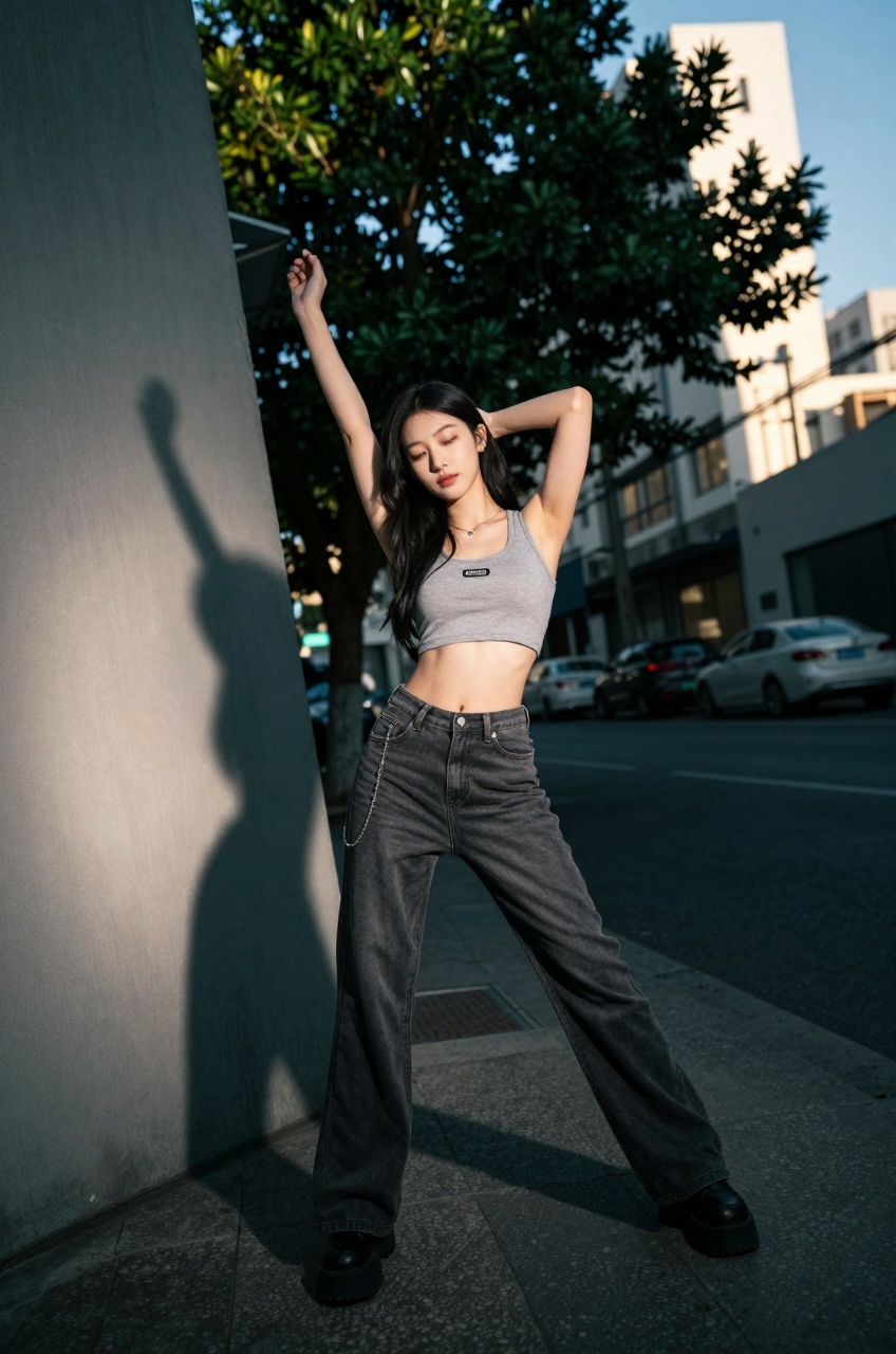 A young woman,  effortless pose,  dark shadows on Tensor.Art