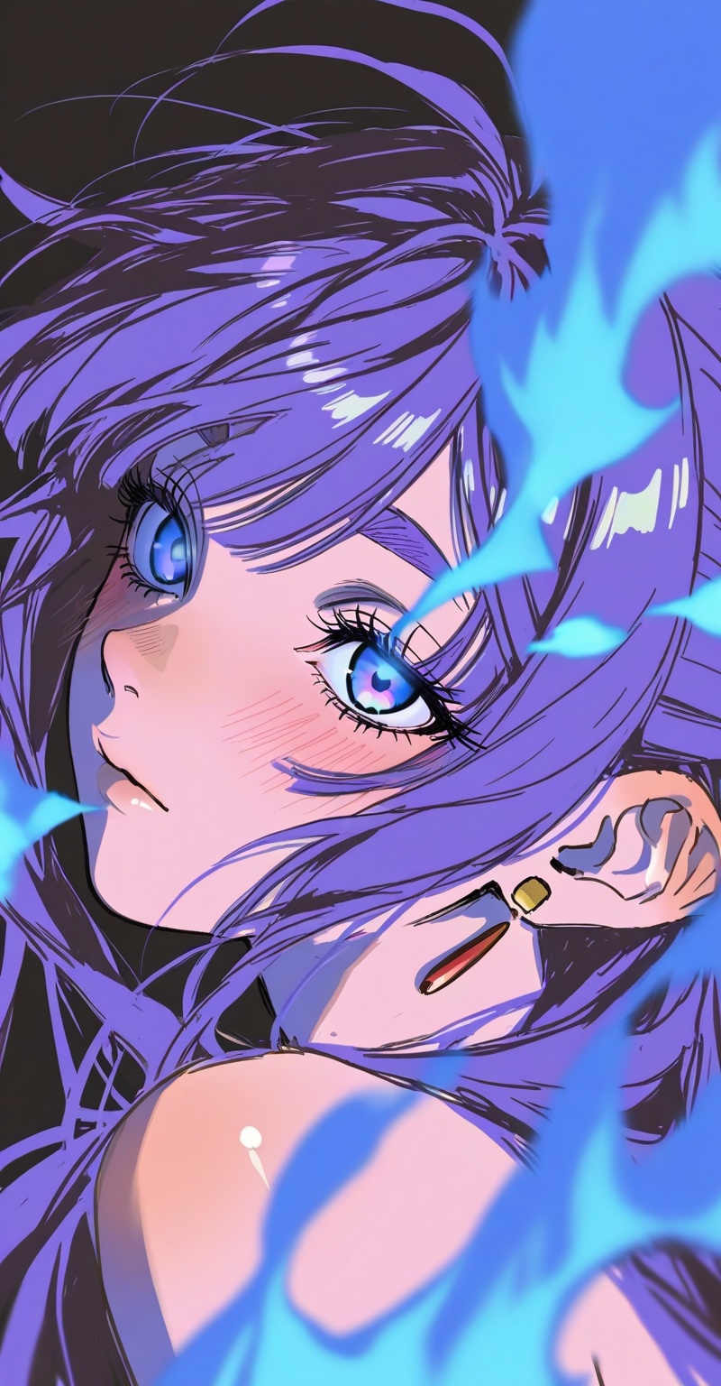 1girl,  female focus,  purple hair on Tensor.Art
