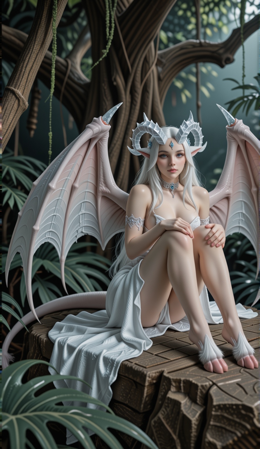Create a gothic scene where Vespera,  a majestic creature with crystal horns,  wings on Tensor.Art