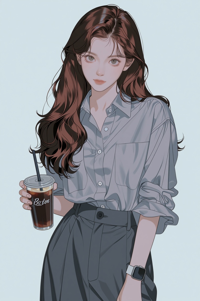 A 32-year-old woman with delicate oval face,  chestnut lazy wavy long hair,  soft eye makeup on Tensor.Art
