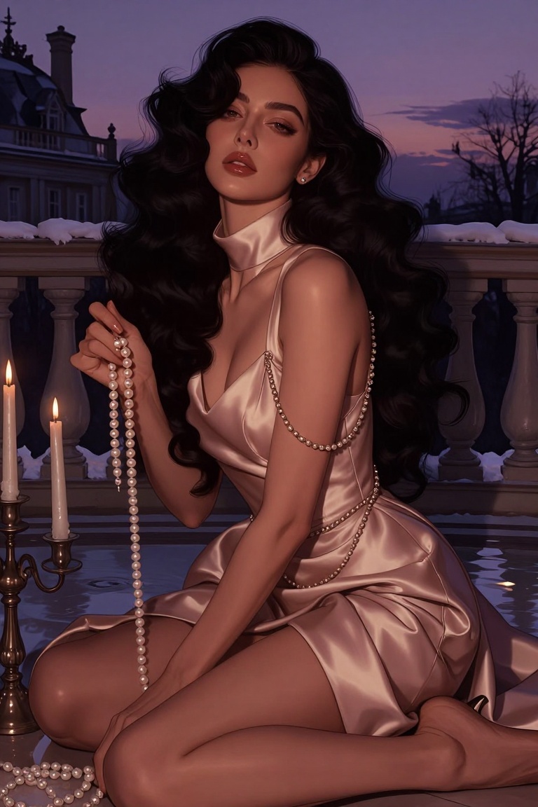 Candyniji,  Create a low-angle portrait with dramatic presence of an ***** woman with thick black curls and elegant featur...