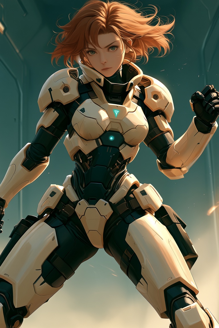 1girl,  Sci-fi armor,  action pose on Tensor.Art