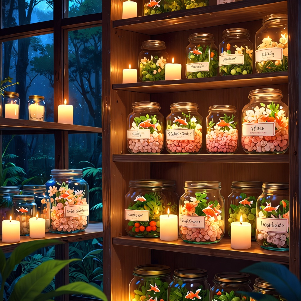 masterpiece,  concept art,  a group of glass jars filled with flowers on Tensor.Art