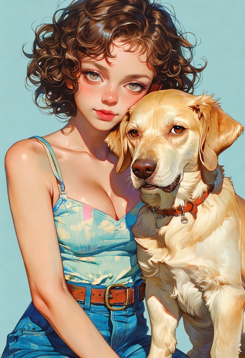 animaport,  ultra realistic digital illustration in the style of Animaport,  featuring a woman with curly brown hair and a...