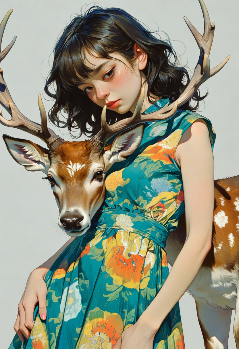 animaport,  Create an ultra-realistic digital painting illustration of an Asian woman with wavy dark hair and a gentle dee...