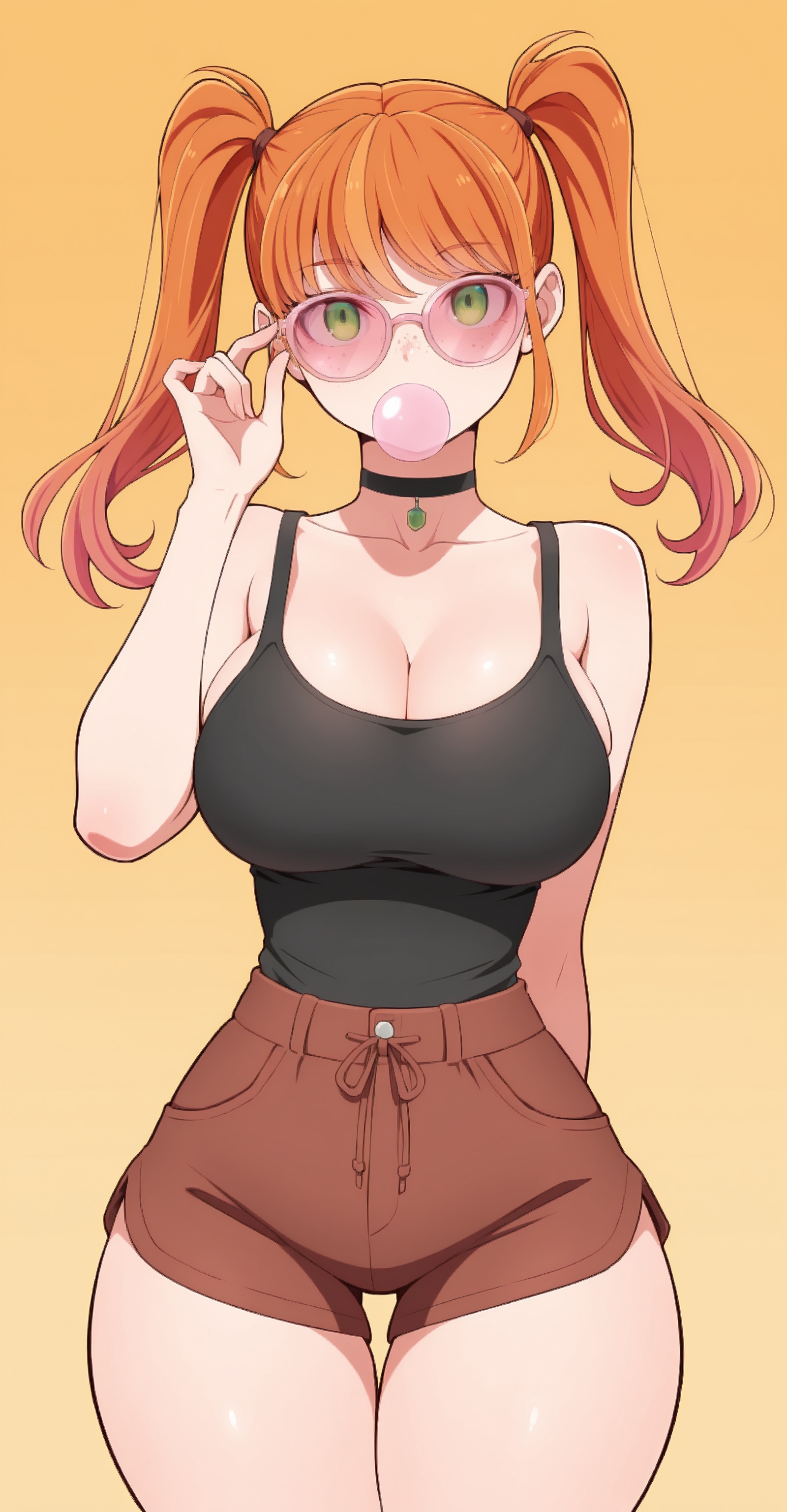 1girl,  blowing bubble gum,  orange hair on Tensor.Art