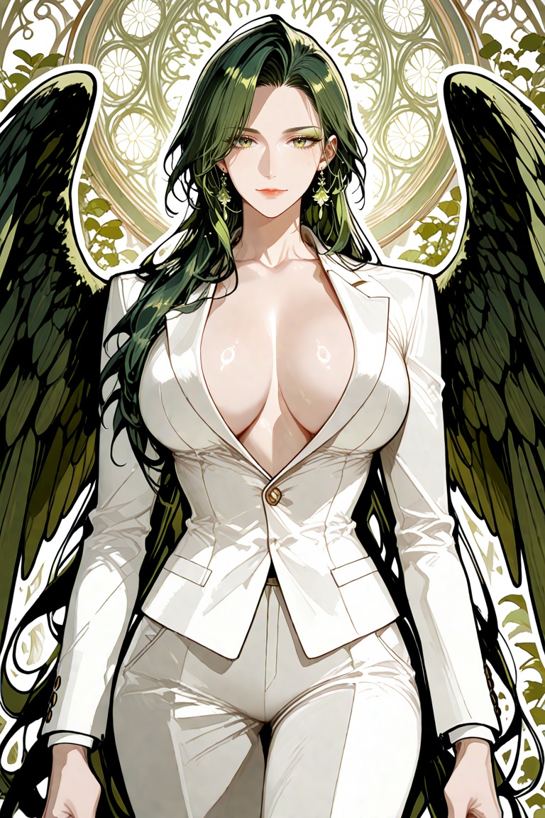Solo1,  vibrant green eyes,  long silky dark green hair on Tensor.Art