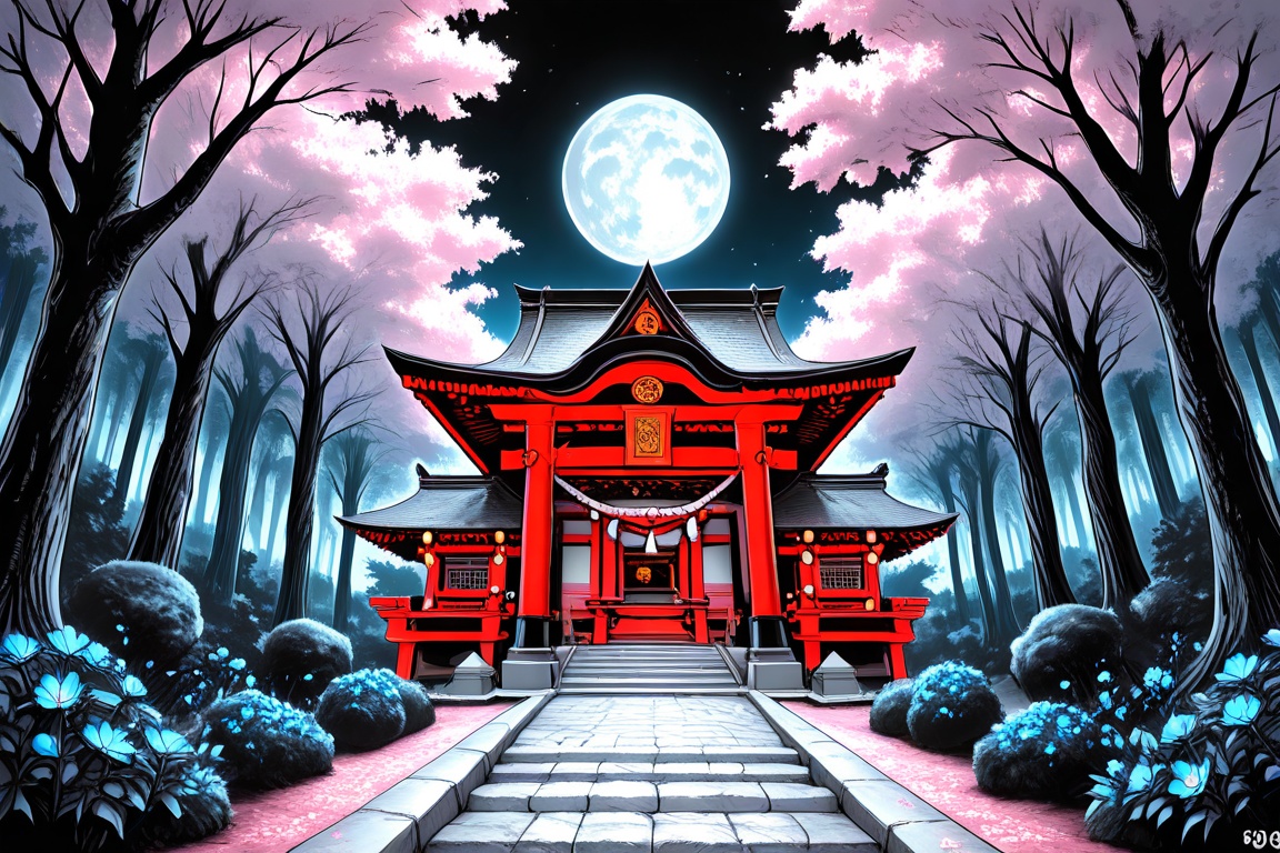 torii gates,  shrine,  pink sakura tree forest on Tensor.Art