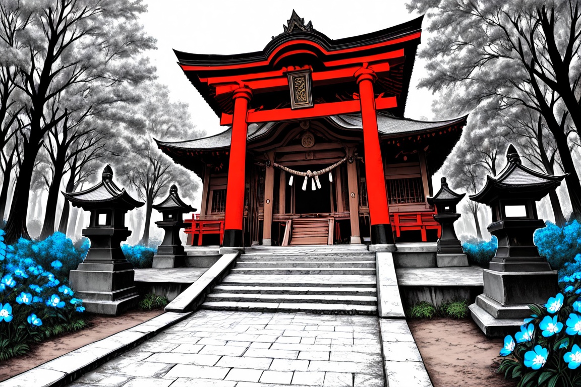 torii gates,  shrine,  sakura tree forest on Tensor.Art