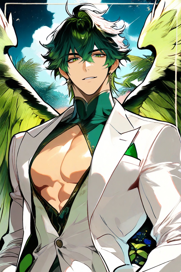 Solo1,  vibrant green eyes,  long silky dark green hair on Tensor.Art