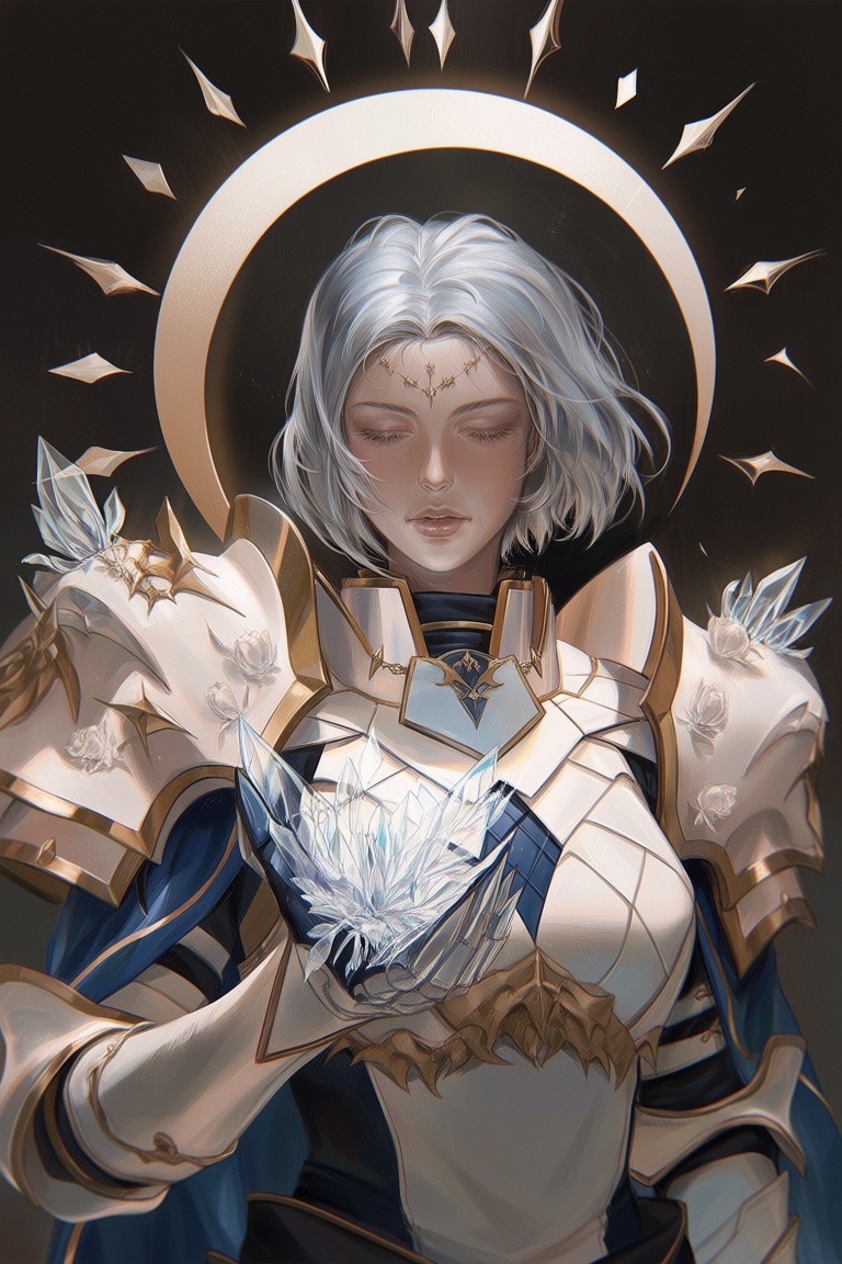ji11y,  1girl,  moonlit paladin with silver bob haircut and a calm haunted stare on Tensor.Art