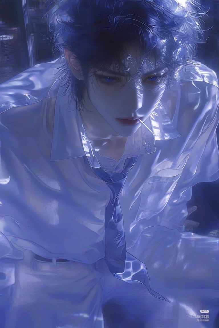 1 male,  solo,  blue messy hair on Tensor.Art