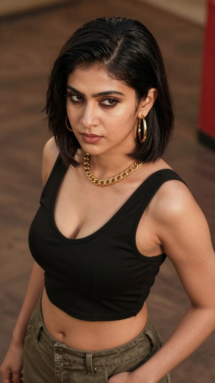 Shot from above,  A kerala model women out side,  Y2K style cinematic realistic scene on Tensor.Art