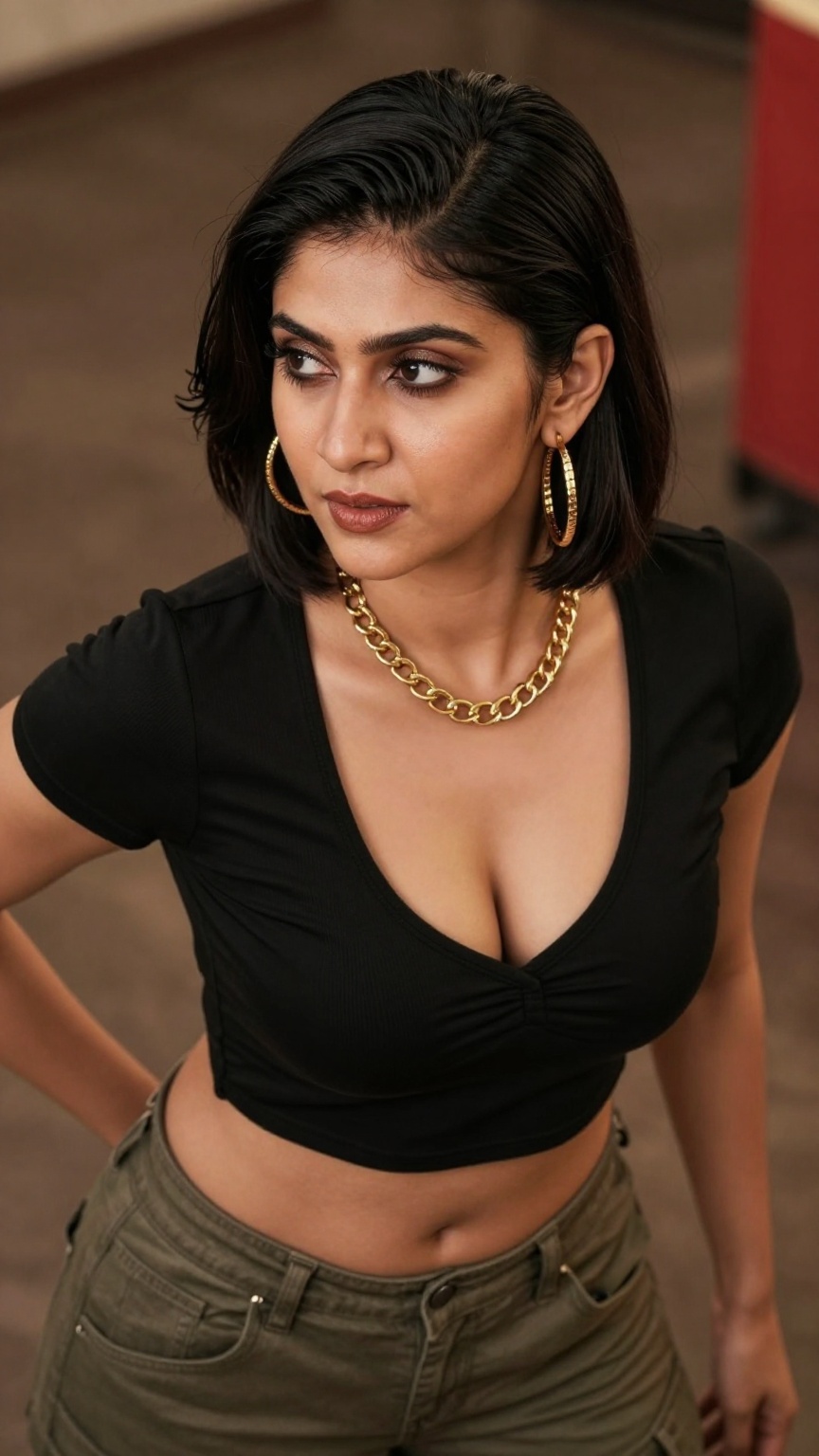 Shot from above,  A kerala model women out side,  Y2K style cinematic realistic scene on Tensor.Art