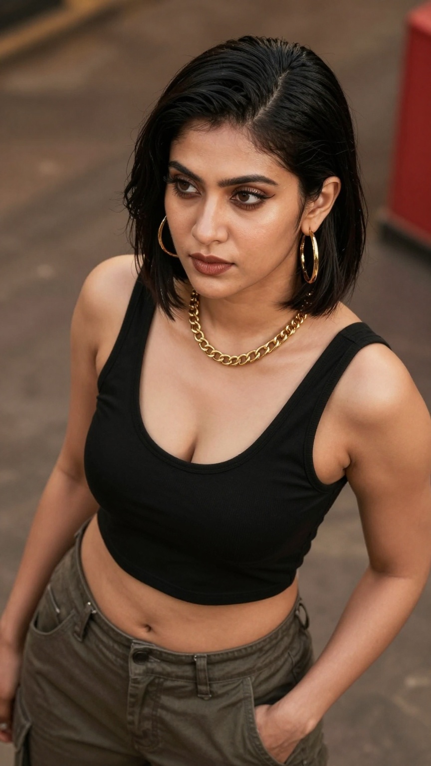 Shot from above,  A kerala model women out side,  Y2K style cinematic realistic scene on Tensor.Art