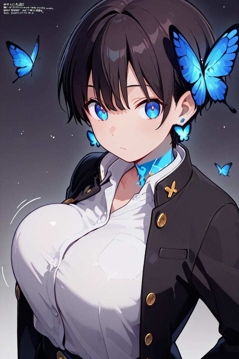 Kiyoka-chan,  blue glowing earrings,  tattoo on clothing boyish on Tensor.Art