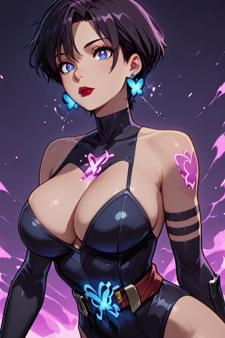 (Kiyoka-chan,  blue glowing earrings,  tattoo on clothing) Leotard Knight on Tensor.Art