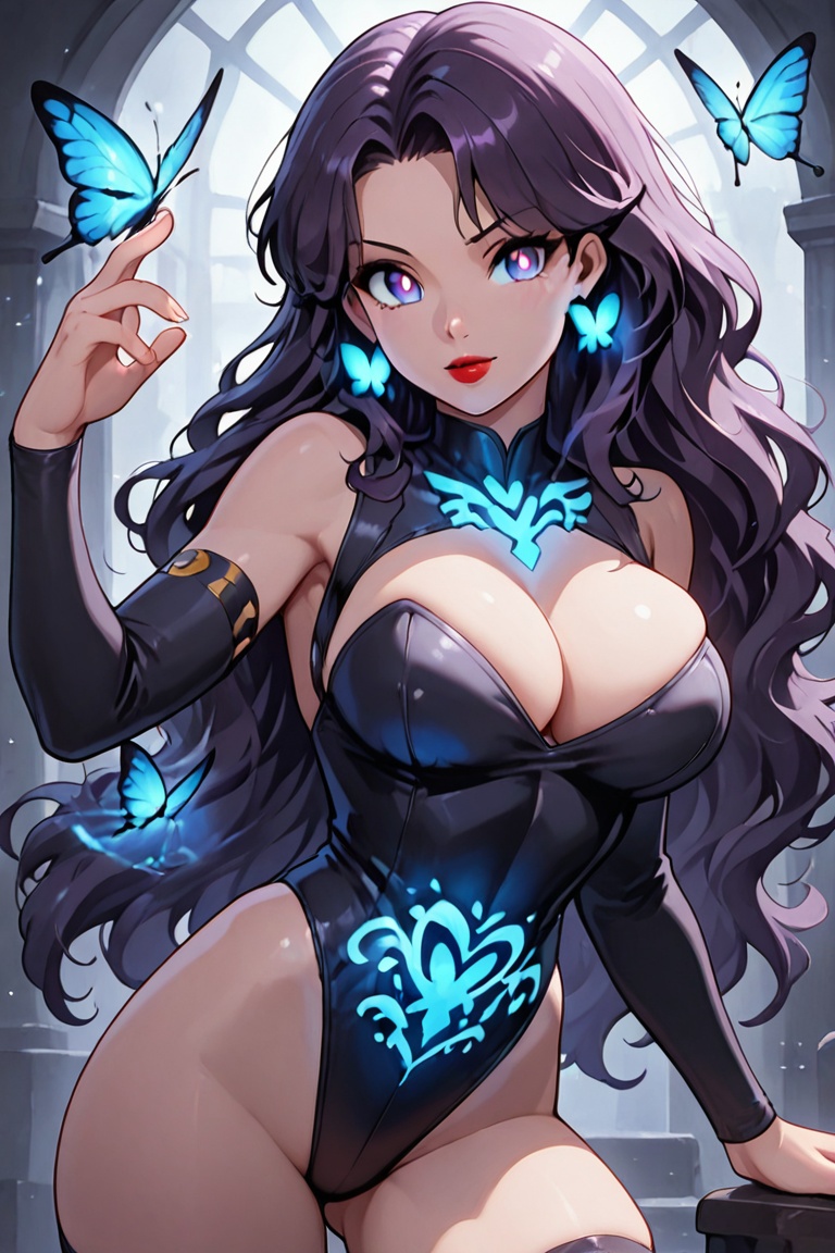 (Kiyoka-chan,  blue glowing earrings,  tattoo on clothing) Leotard Knight on Tensor.Art