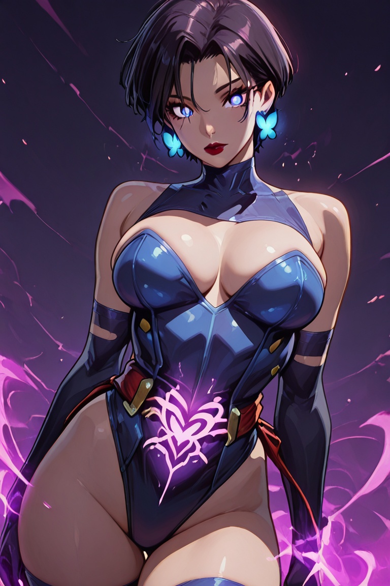 (Kiyoka-chan,  blue glowing earrings,  tattoo on clothing) Leotard Knight on Tensor.Art