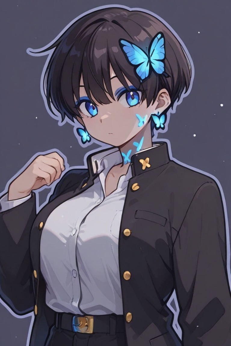Kiyoka-chan,  blue glowing earrings,  tattoo on clothing boyish on Tensor.Art